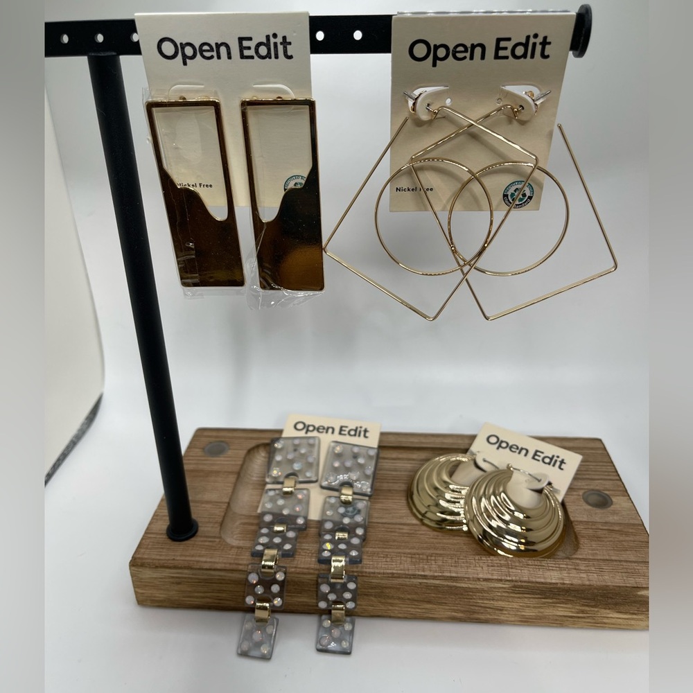 NWT- 4 Pair of Large Open Edit Brand Gold-Tone Earrings. Bundle of earrings